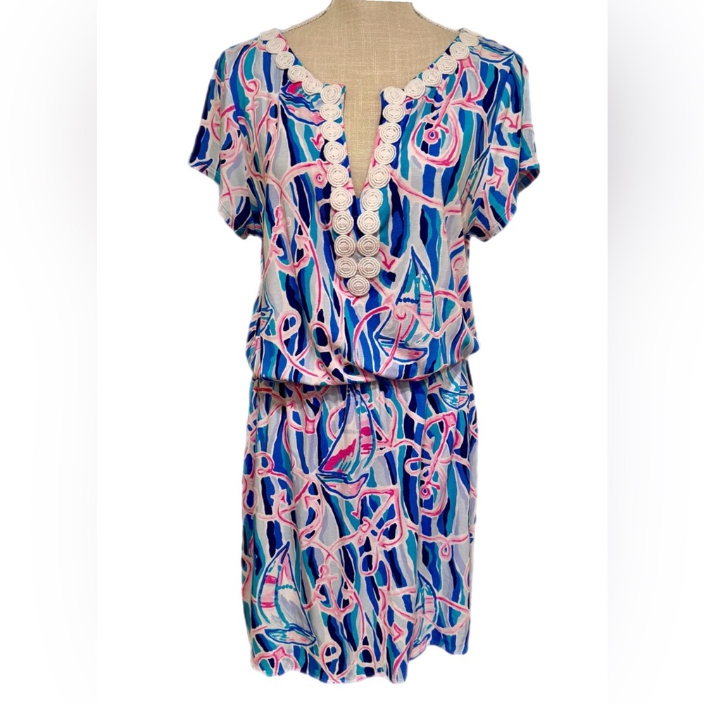 NEW LILLY PULITZER REBLE SKORT ROMPER SKIM BLUE REEL NAUTI